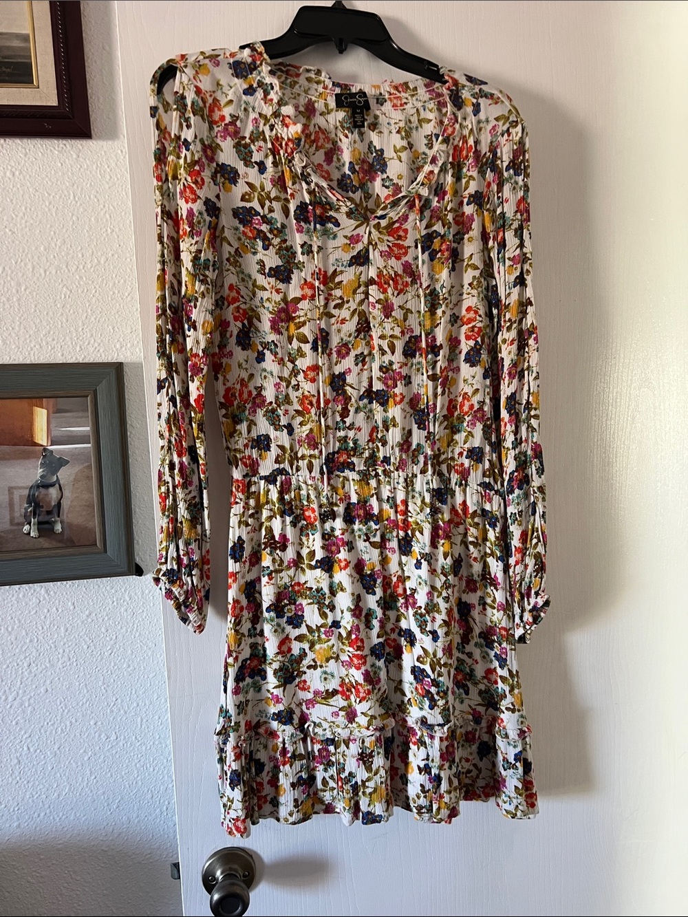 Jessica Simpson White Floral Long-Sleeve Smocked Dress